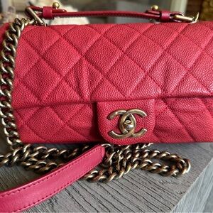 Chanel Red Caviar Quilted Crossbody Bag with Chain